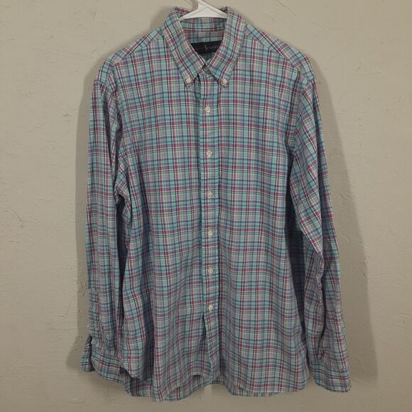 Ralph Lauren Adult Mens L Blue Pink Plaid Long Sleeve Button Up Shirt - Picture 1 of 8